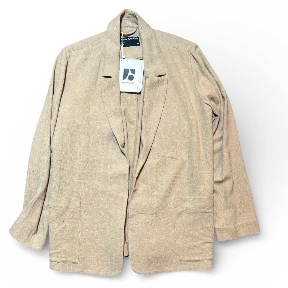 Frank And Oak The Fluid Blazer Linen Tan Womens Size Small Cardigan Open Front